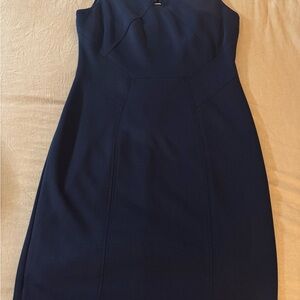 Ivanka Trump Navy Blue Sleeveless Dress With Gold Detailing
